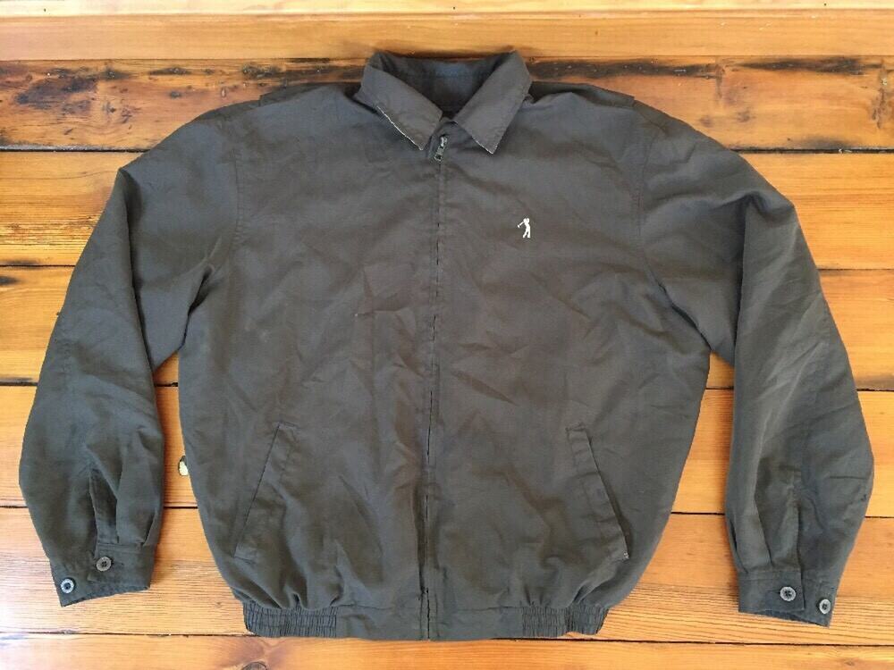 K Stevens Brown Polyester Blend Plaid Lined Zip Collared Golf Jacket Mens M 49"